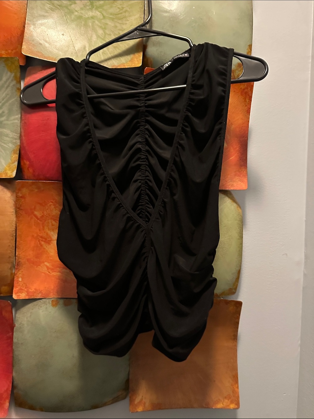 Zara Black Ruched V-Back Camisole